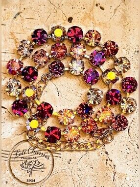 Luscious Hot Fuchsia & Apricot Premium Crystal in Classic Gold Plated Necklace